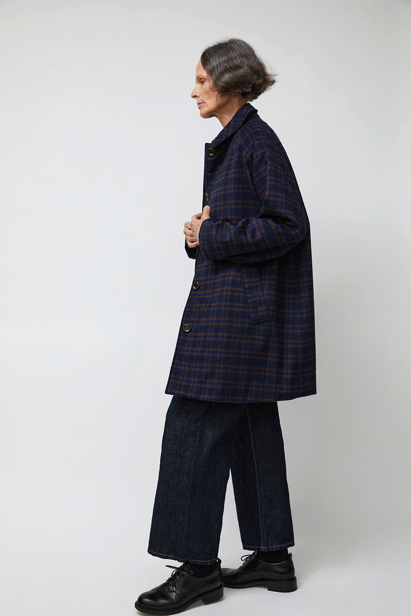 Ali Golden Short Trench in Copper and Blue Plaid