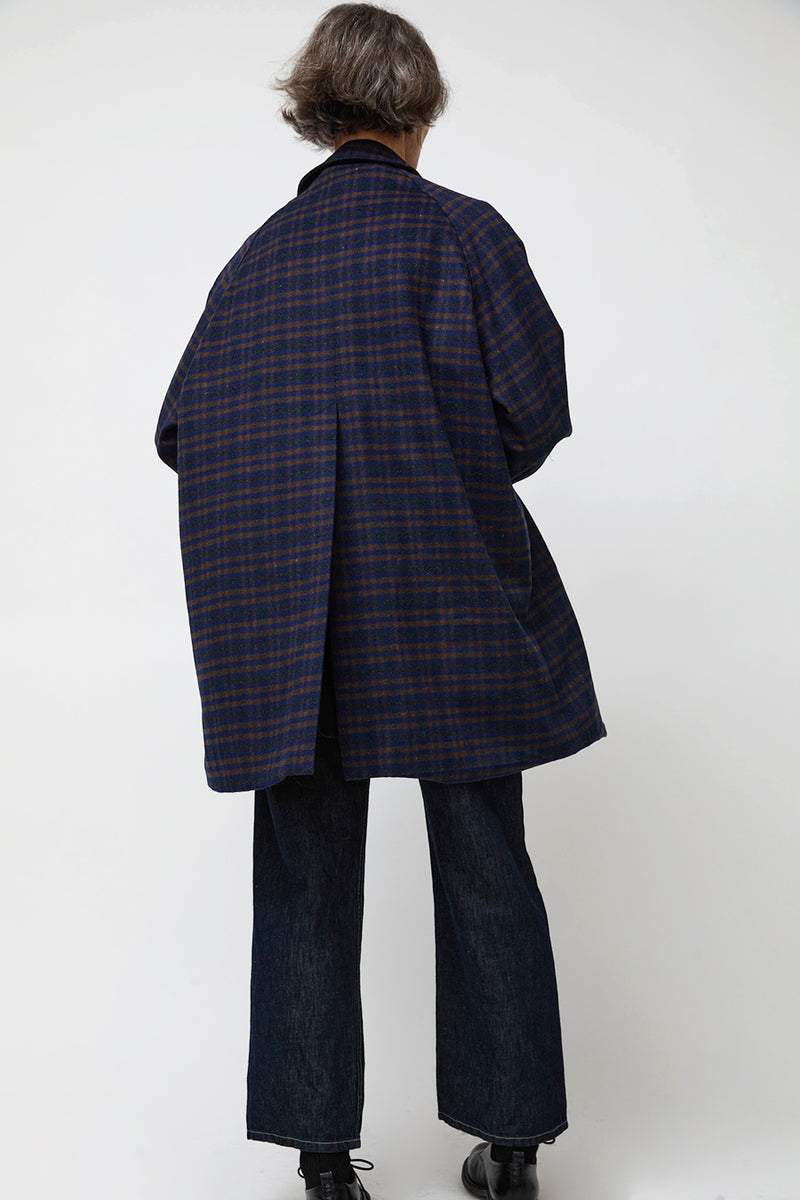 Ali Golden Short Trench in Copper and Blue Plaid