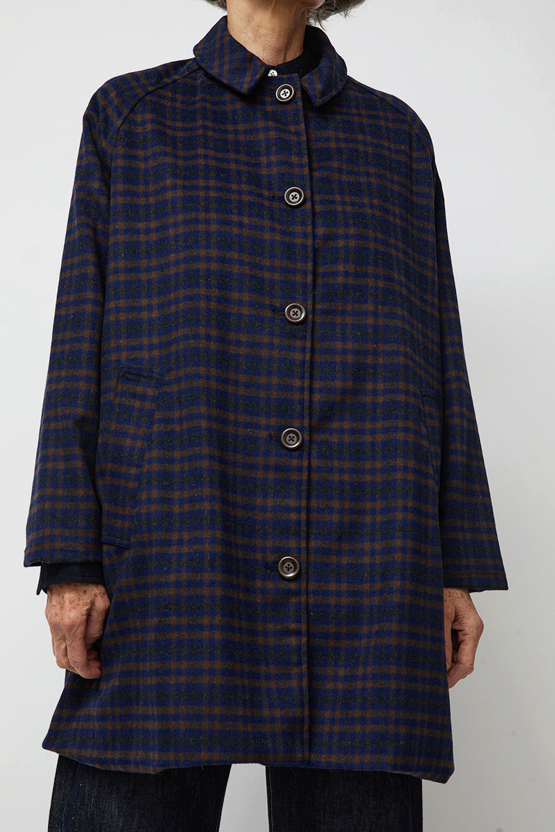 Ali Golden Short Trench in Copper and Blue Plaid