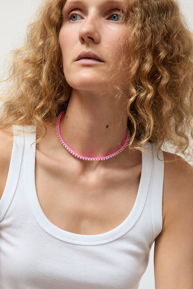 Alyssa Norton Rhinestone and Neon Thread Necklace in Pink