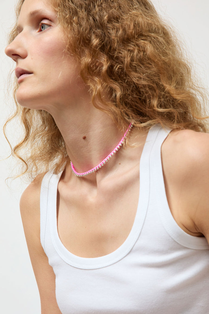 Alyssa Norton Rhinestone and Neon Thread Necklace in Pink