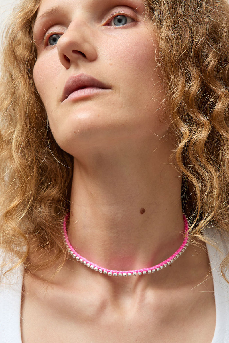 Alyssa Norton Rhinestone and Neon Thread Necklace in Pink