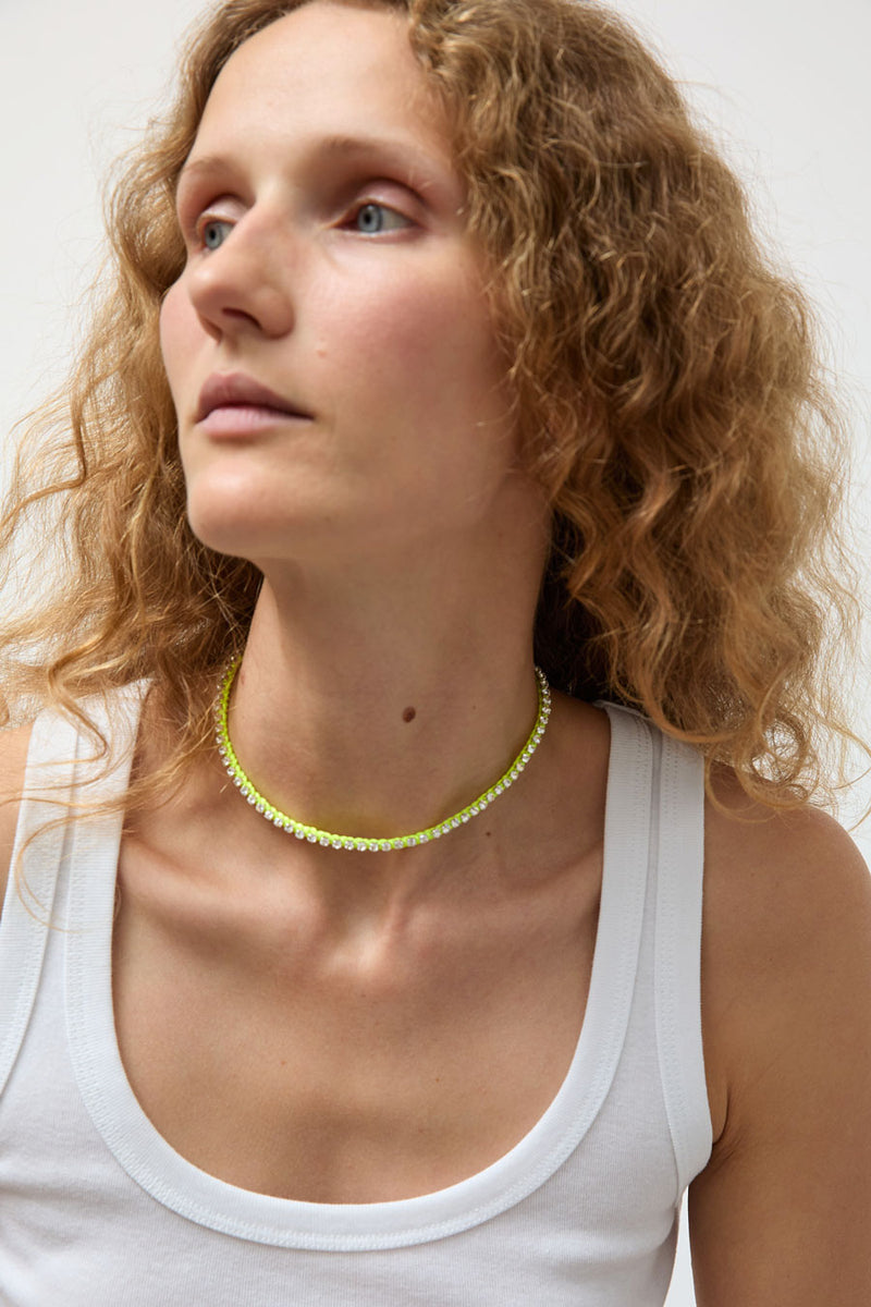 Alyssa Norton Rhinestone and Neon Thread Necklace in Yellow