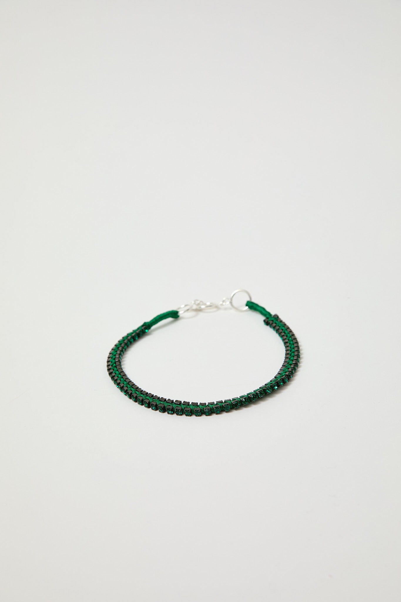 Alyssa Norton Double Row Silk Wrapped Rhinestone Necklace in Green