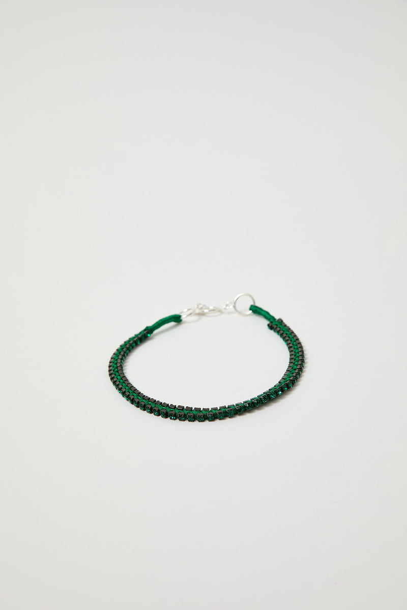 Alyssa Norton Double Row Silk Wrapped Rhinestone Necklace in Green