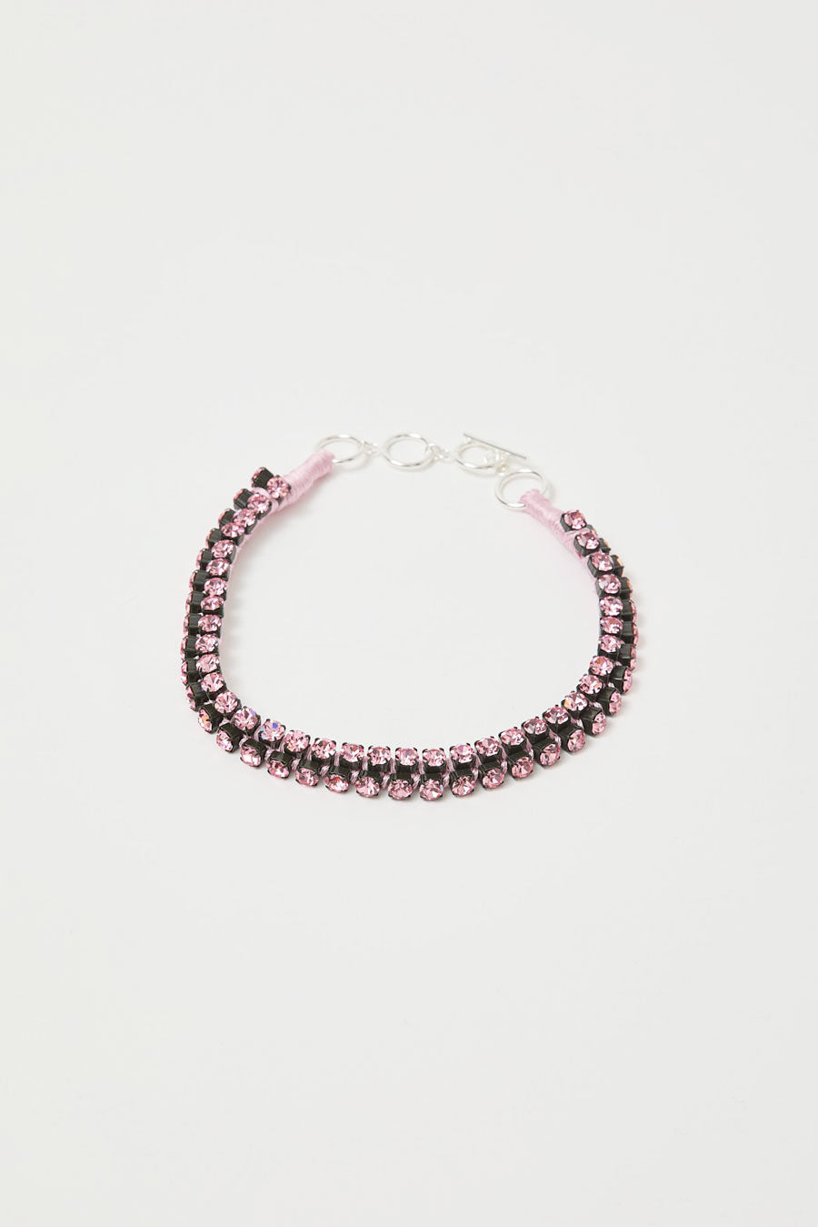 Alyssa Norton Double Row Silk Wrapped Rhinestone Necklace in Pink