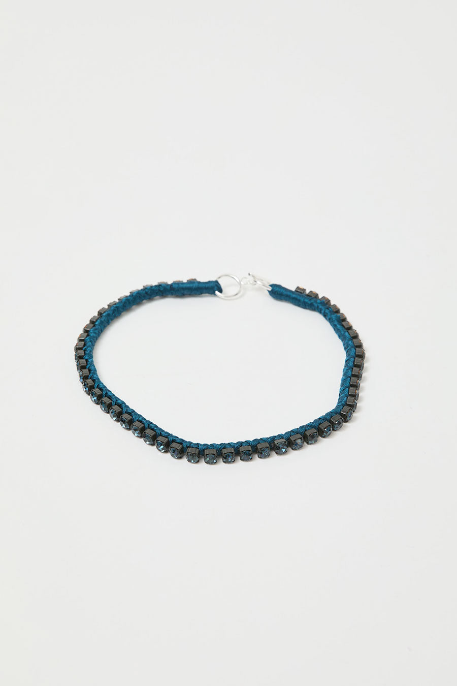 Alyssa Norton Single Row Silk Wrapped Rhinestone Necklace in Montana Blue