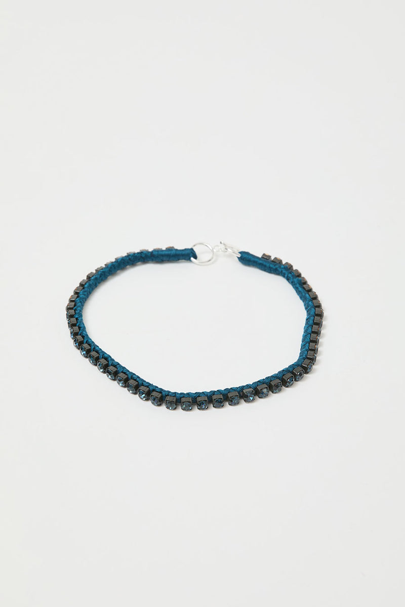 Alyssa Norton Single Row Silk Wrapped Rhinestone Necklace in Montana Blue