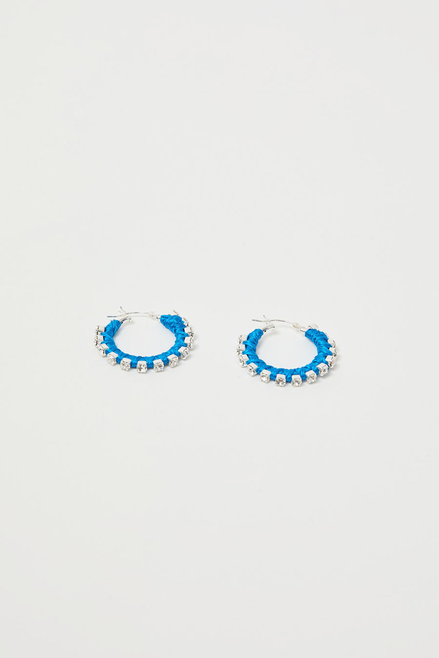 Alyssa Norton Small Silk Wrapped Rhinestone Hoops in Blue
