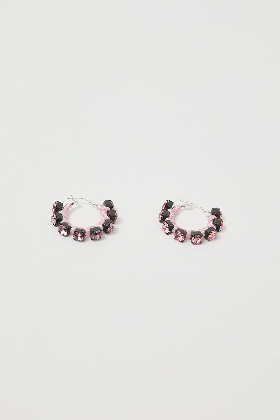 Alyssa Norton Small Silk Wrapped Rhinestone Hoops in Pink