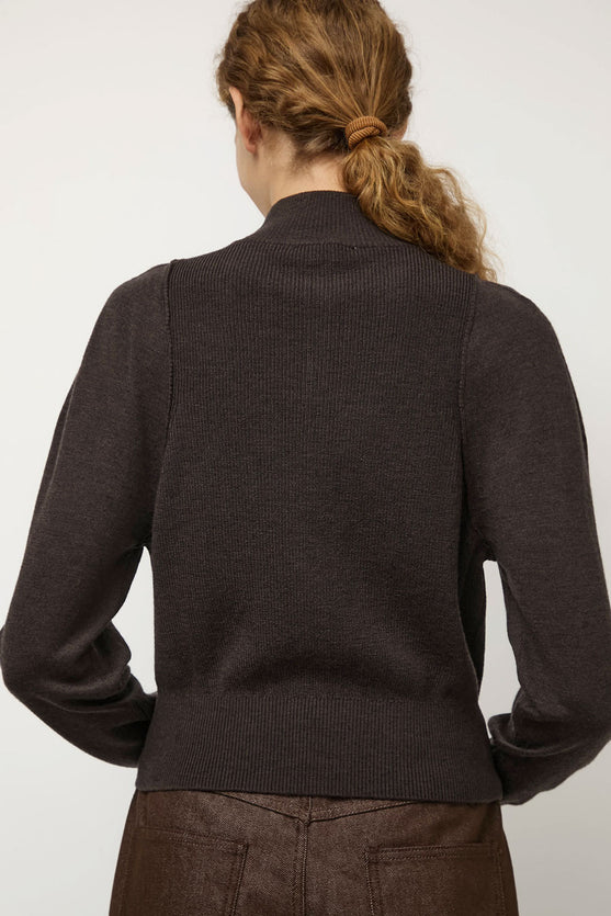 Amomento Blocking Button Up Cardigan in Dark Brown