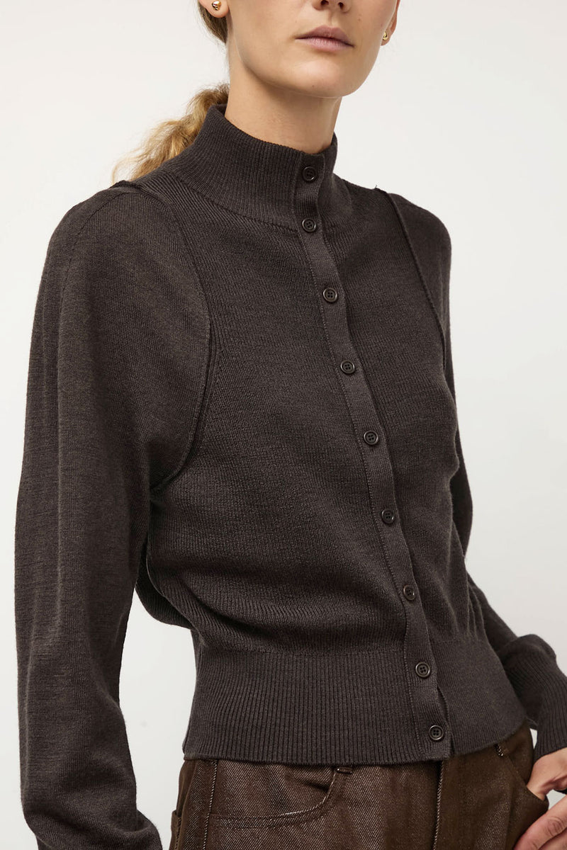 Amomento Blocking Button Up Cardigan in Dark Brown