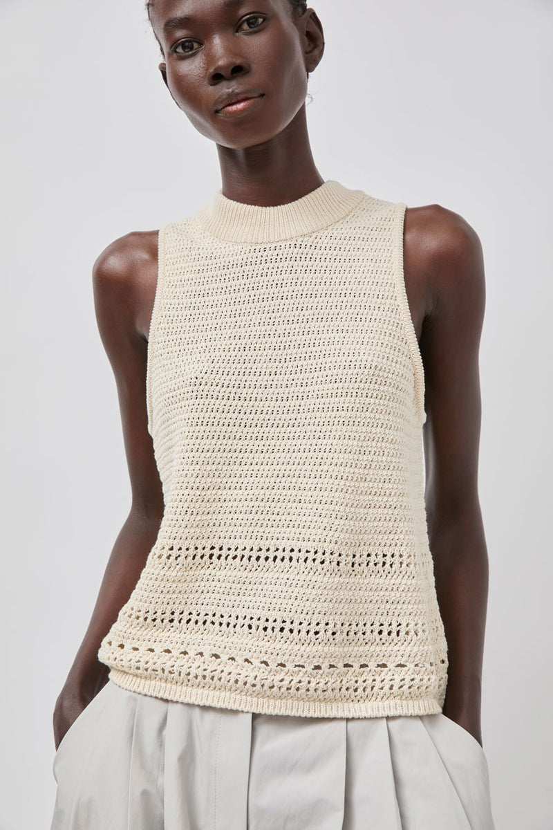 Amomento Crochet Knit Vest in Beige