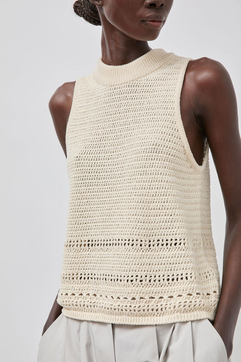 Amomento Crochet Knit Vest in Beige
