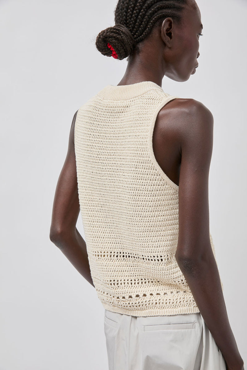 Amomento Crochet Knit Vest in Beige