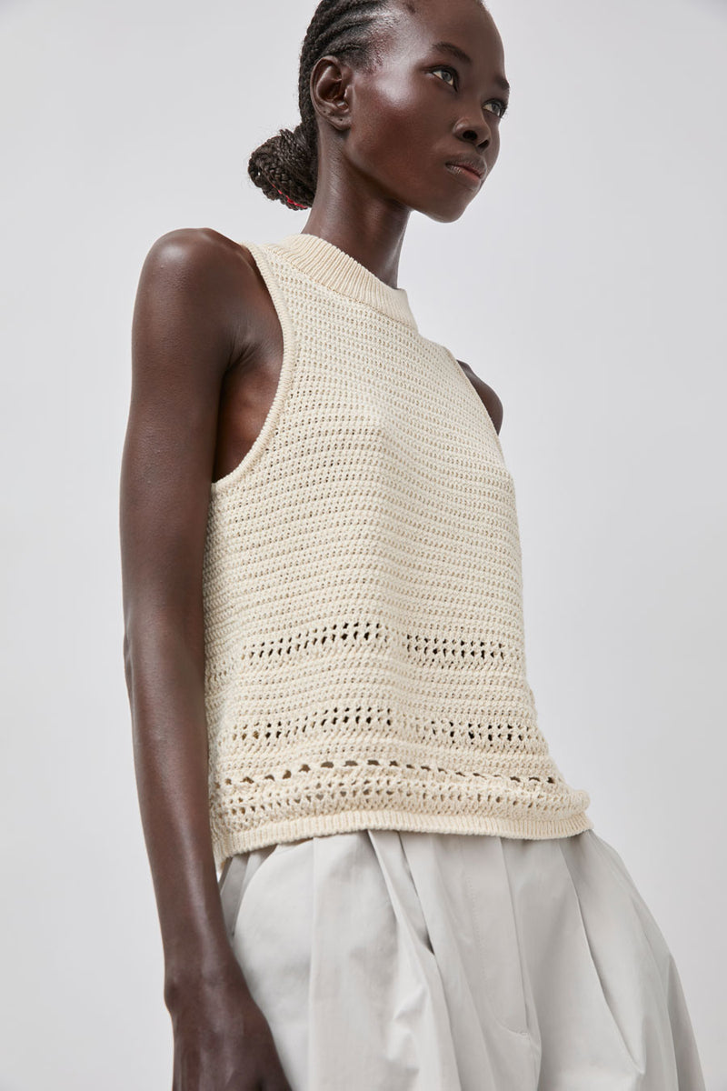 Amomento Crochet Knit Vest in Beige