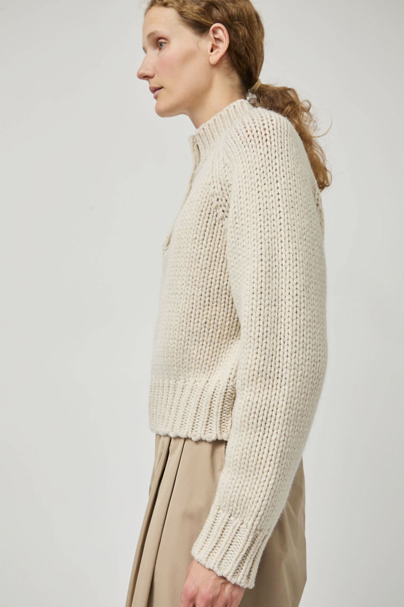 Amomento Hand Knitted Half Neck Pullover in Ecru