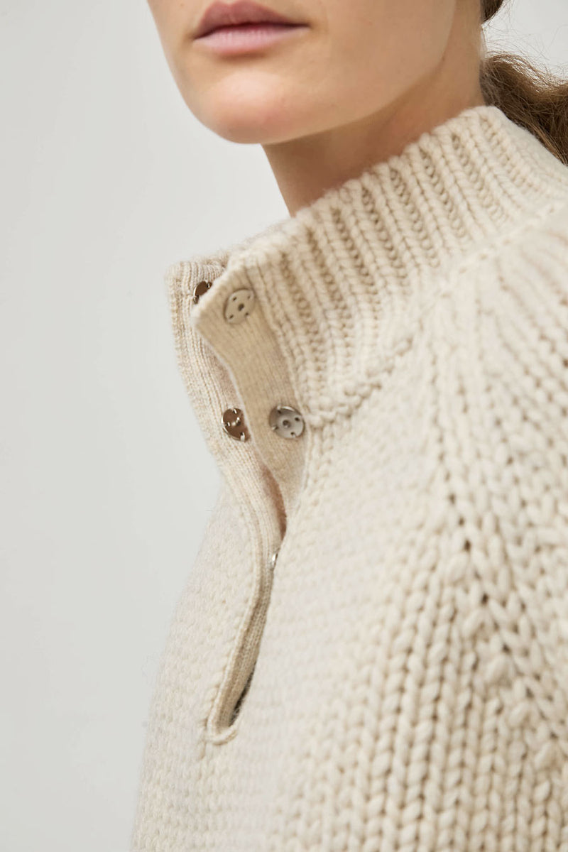 Amomento Hand Knitted Half Neck Pullover in Ecru