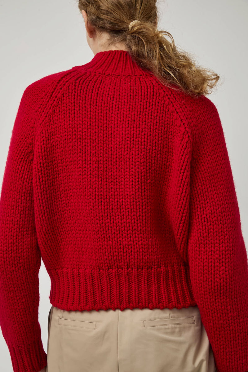 Amomento Hand Knitted Half Neck Pullover in Red