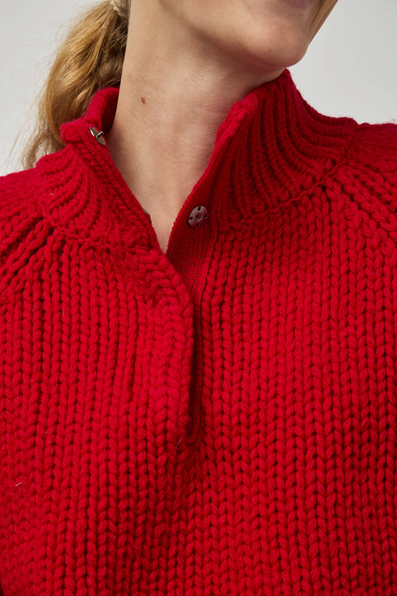 Amomento Hand Knitted Half Neck Pullover in Red