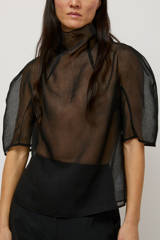 Amomento Knotted Collar Top in Black