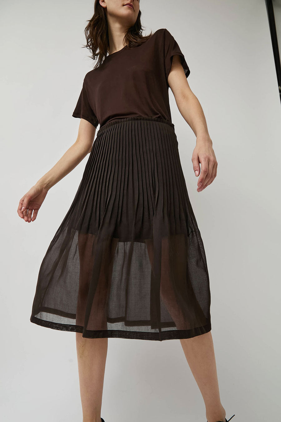 Amomento Pleated Midi Skirt in Brown