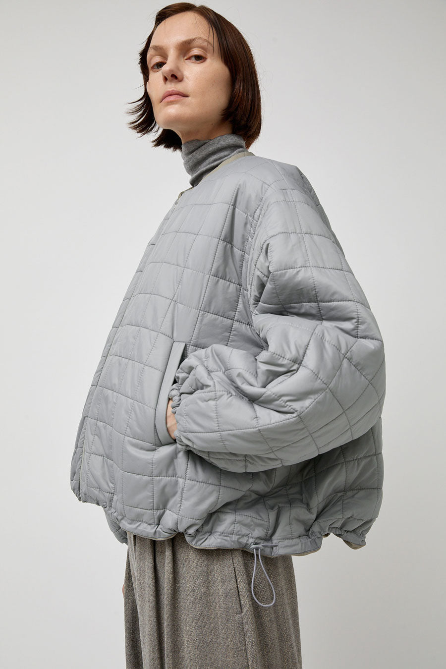 Amomento Quilted Reversible Padded Jumper in Grey