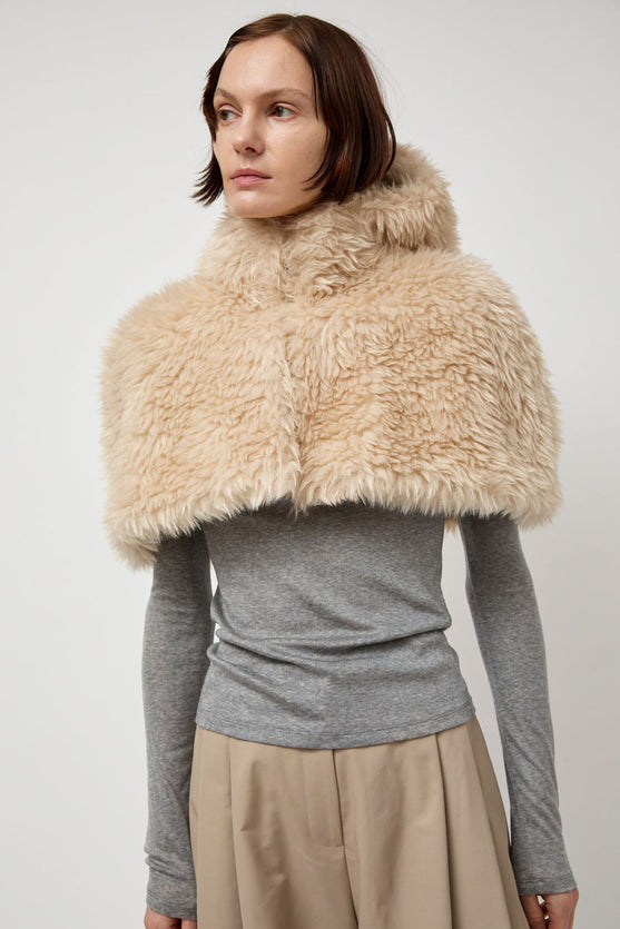 Amomento Reversible Shearling Hooded Cape in Beige