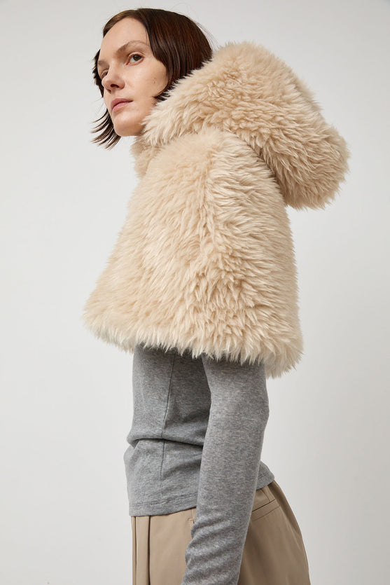 Amomento Reversible Shearling Hooded Cape in Beige