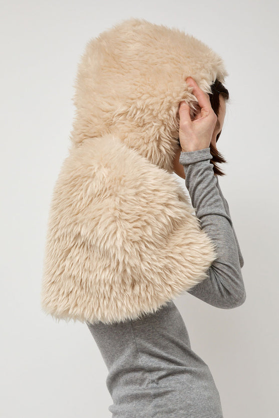 Amomento Reversible Shearling Hooded Cape in Beige