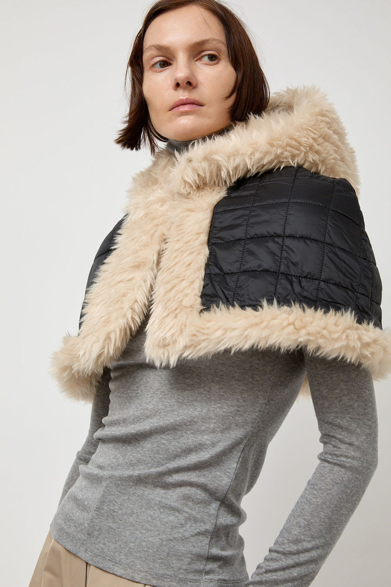 Amomento Reversible Shearling Hooded Cape in Beige