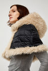 Amomento Reversible Shearling Hooded Cape in Beige