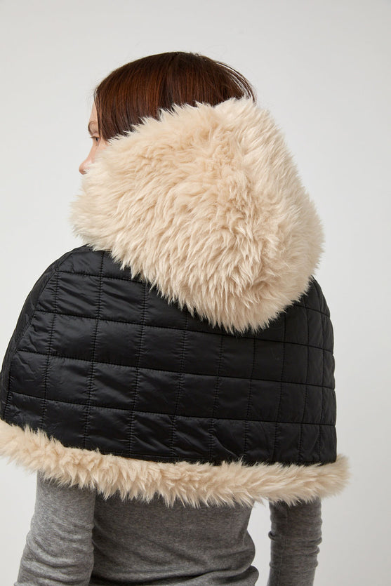 Amomento Reversible Shearling Hooded Cape in Beige