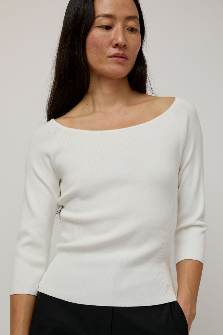 Amomento Scoop Neck Knit Top in White