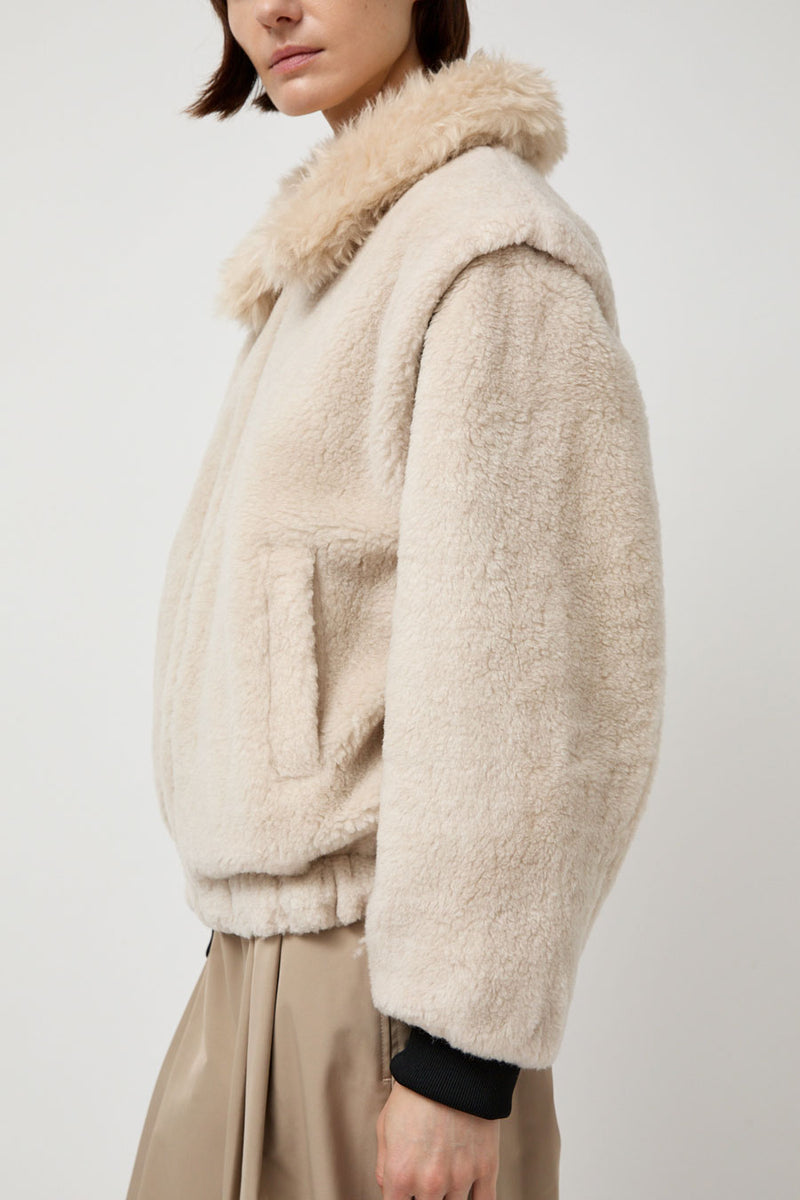 Amomento Shearling Detachable Sleeve Jumper in Ivory