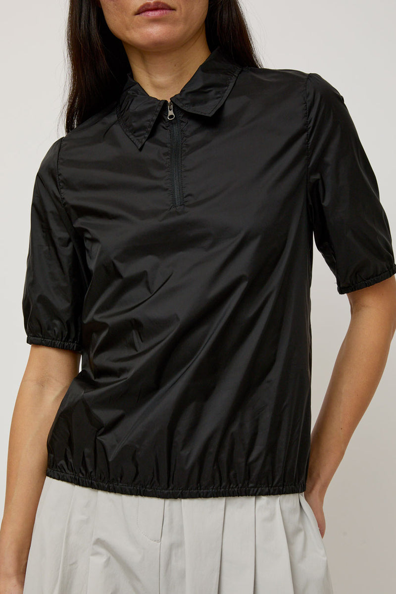 Amomento Sheer Half Zip Up Top in Black