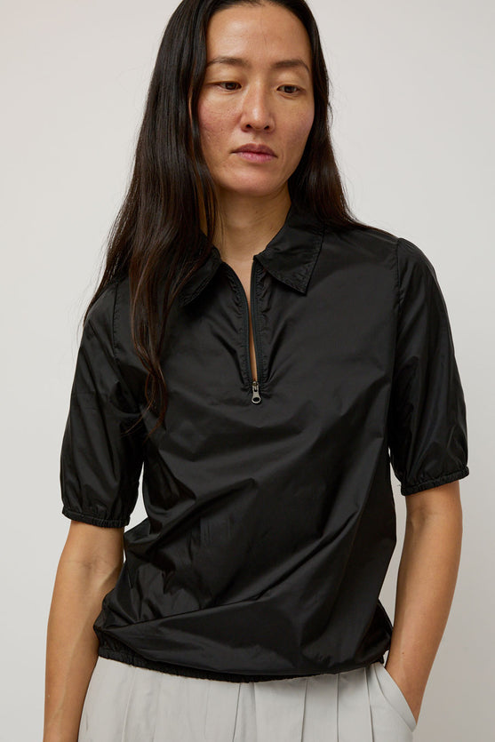 Amomento Sheer Half Zip Up Top in Black