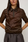 Amomento Sheer Half Zip Up Top in Brown