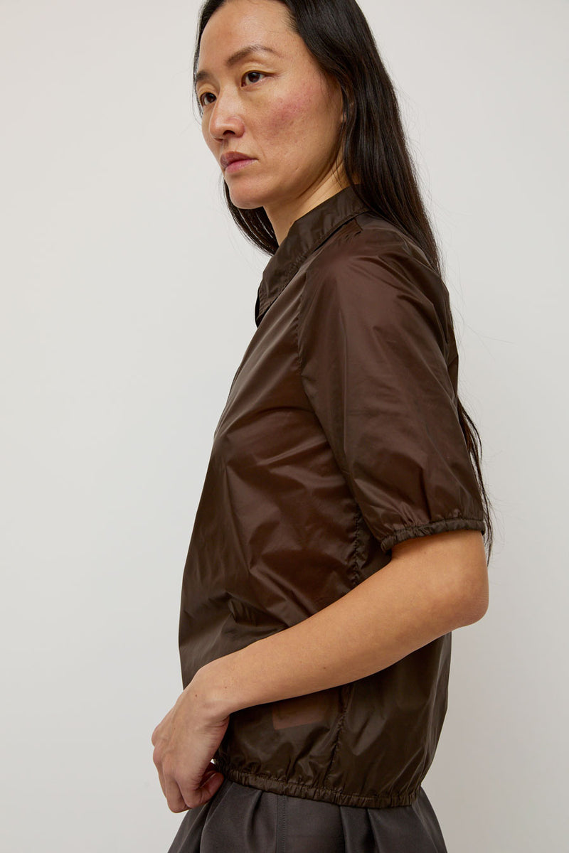 Amomento Sheer Half Zip Up Top in Brown