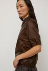 Amomento Sheer Half Zip Up Top in Brown