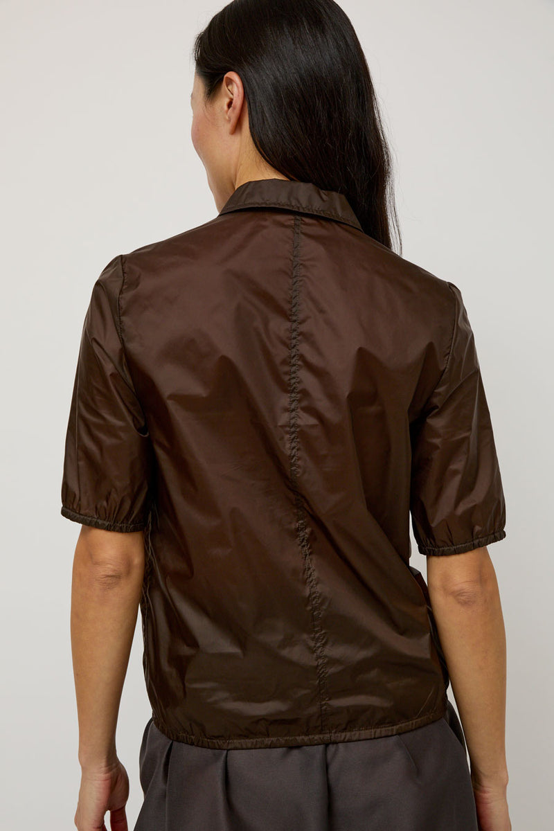 Amomento Sheer Half Zip Up Top in Brown