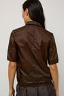 Amomento Sheer Half Zip Up Top in Brown