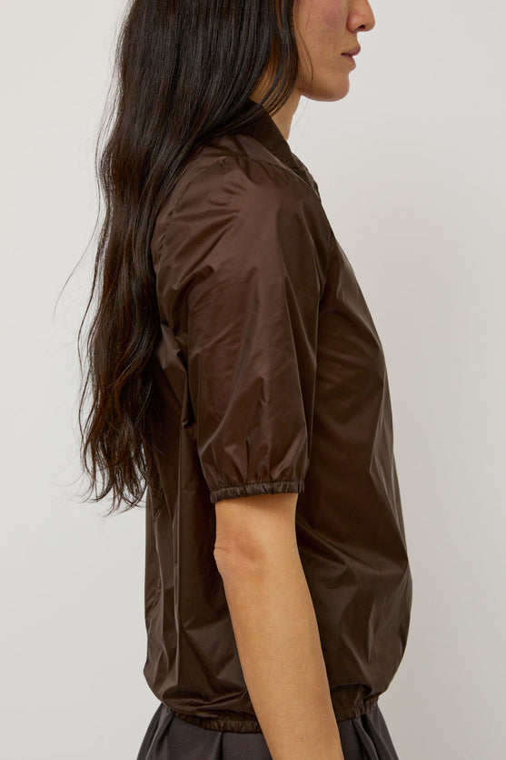 Amomento Sheer Half Zip Up Top in Brown