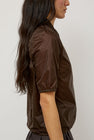 Amomento Sheer Half Zip Up Top in Brown