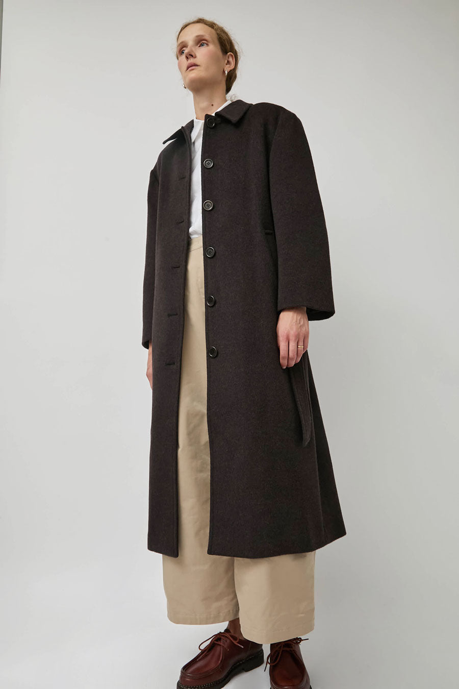 Amomento Single Breasted Maxi Long Coat in Dark Brown