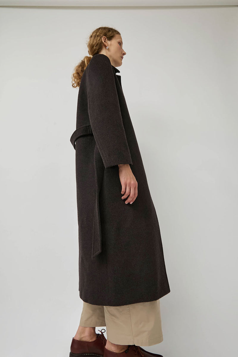 Amomento Single Breasted Maxi Long Coat in Dark Brown