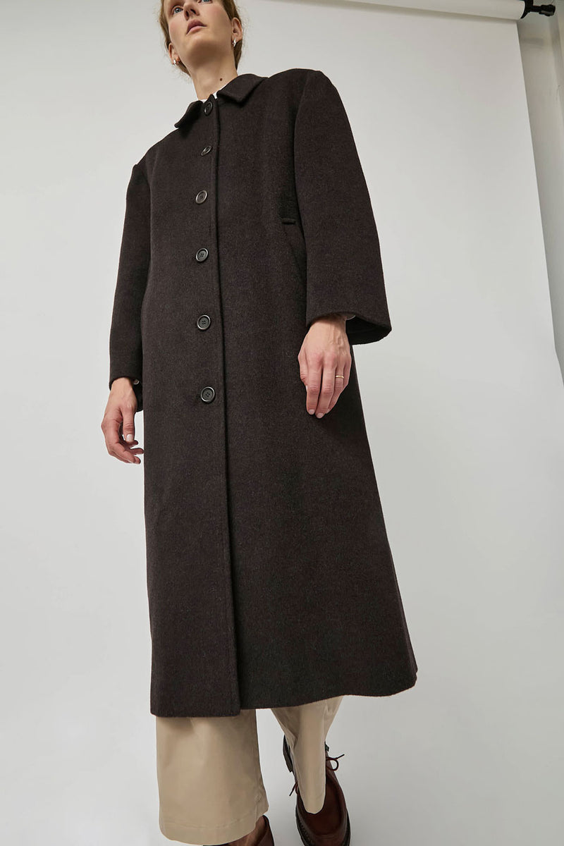 Amomento Single Breasted Maxi Long Coat in Dark Brown