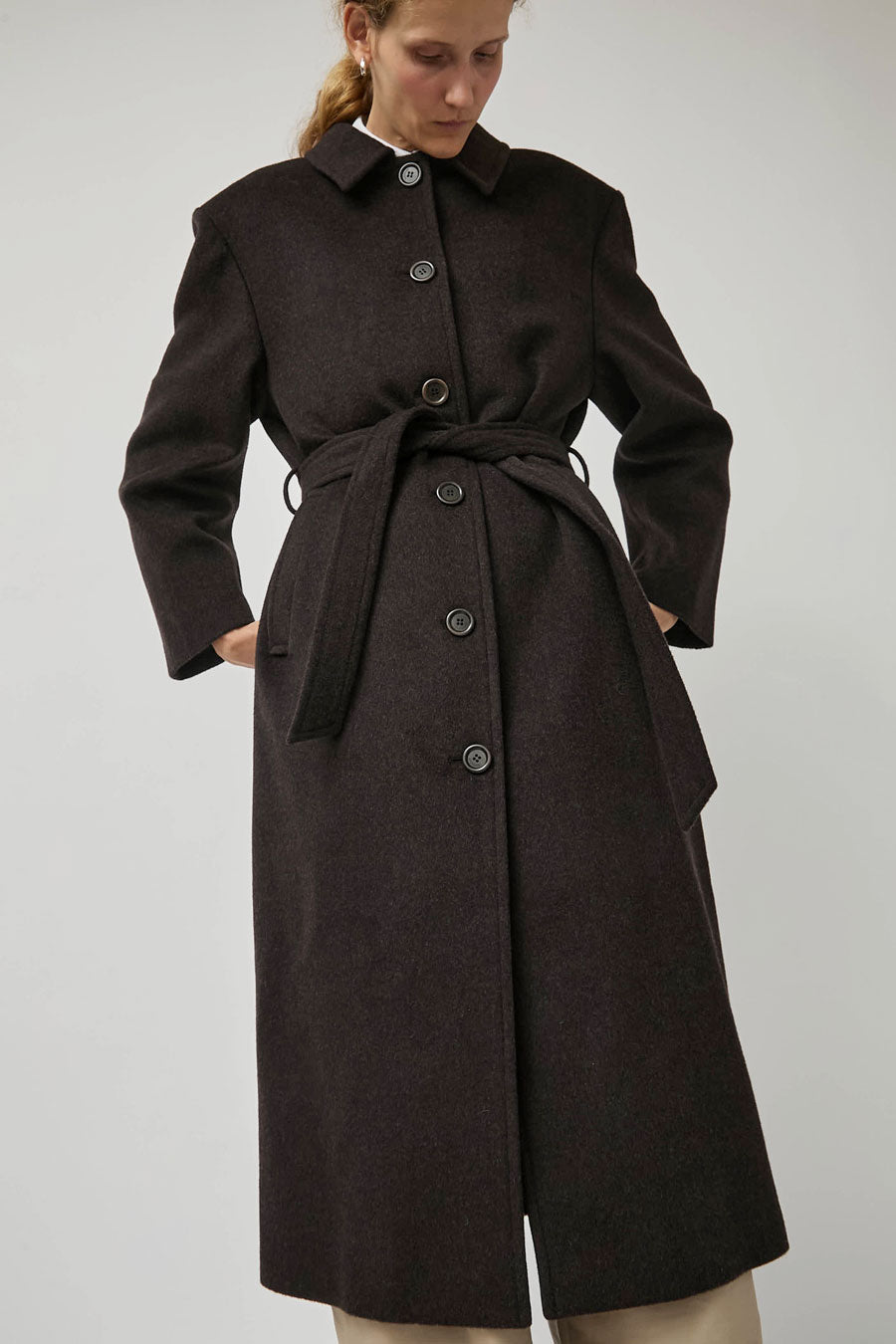 Amomento Single Breasted Maxi Long Coat in Dark Brown