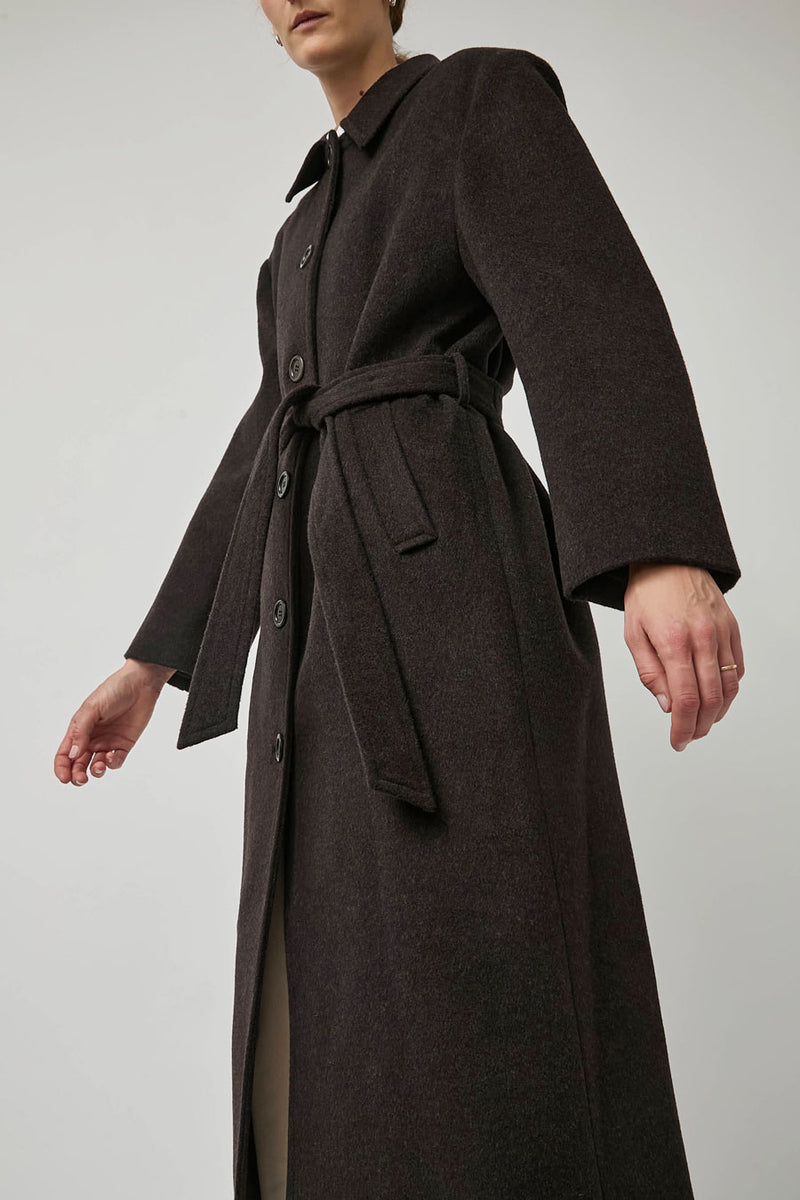 Amomento Single Breasted Maxi Long Coat in Dark Brown