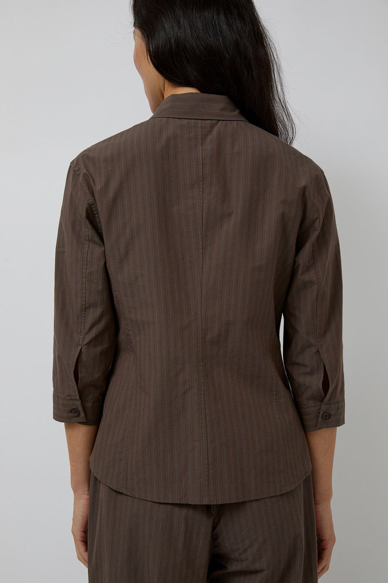 Amomento Stripe Half Sleeve Shirt in Brown